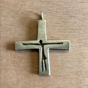 Sterling Silver Modernist Cross Jesus Cut Out Artisan Made Stamped Unique OOAK